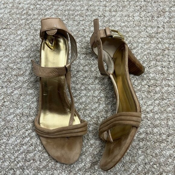 Donald J Pliner Sz 8.5 Viana Tan Strappy Thong  Heel Sandals Made in Italy Slide - Picture 1 of 9